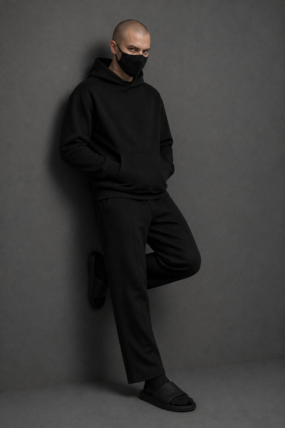 Hoodie and tailored sweats with a face mask